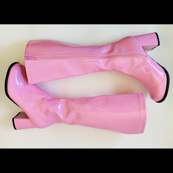 Ellie Shoes - Ellie Pink Patent Leather Block Heel Knee Boots